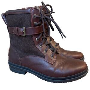 UGG Kesey Boot Leather Lace Up Shearling Lined Waterproof Chestnut Brown Size 7